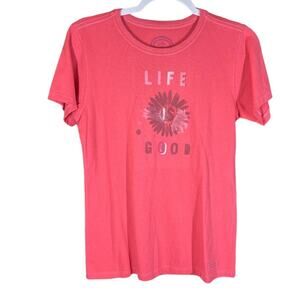Life Is Good Womens Daisy Graphic Short Sleeve Tee Shirt Cotton Sm Light Red NWT